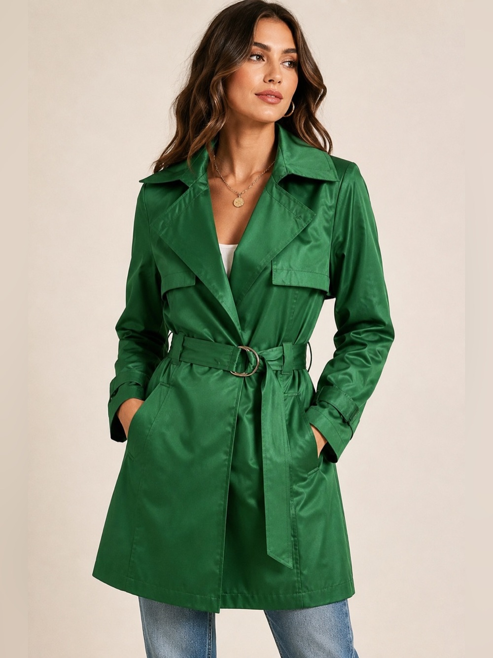 Wet Seal Vintage Y2K Emerald Green  Trench Coat Jacket M Indie Sleeze Retro